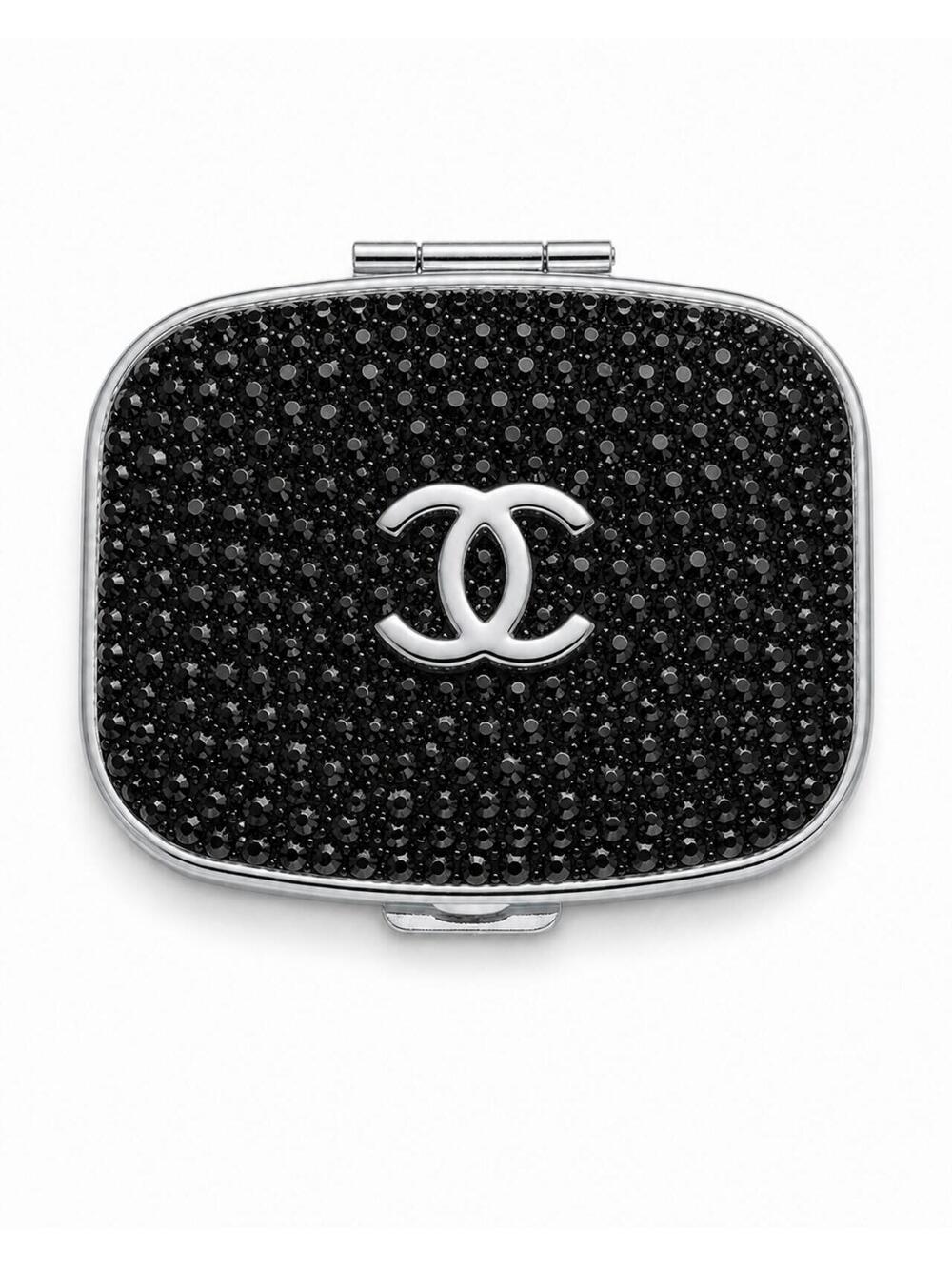 Chanel Black Crystal CC Travel Pill Case Silver Compact with Box - Picture 3 of 8